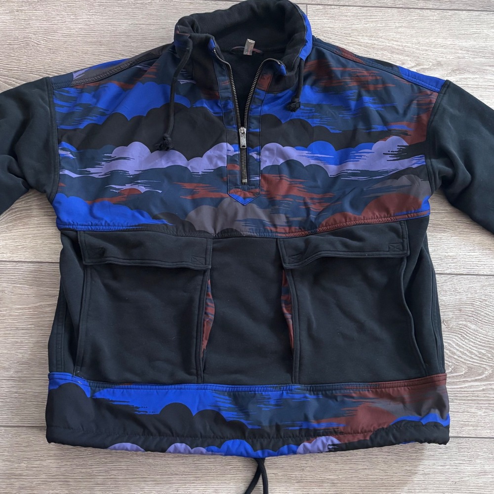 FP Movement Pullover Womens XS Black Blue Cloud Print Quarter Zip Active Jacket